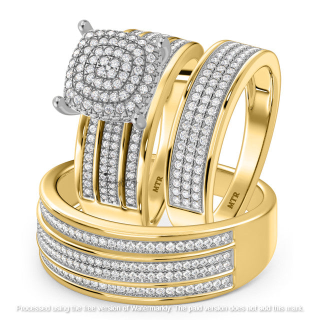 4Ct Round Cut Diamond Cluster Channel Set Wedding Trio Ring Set